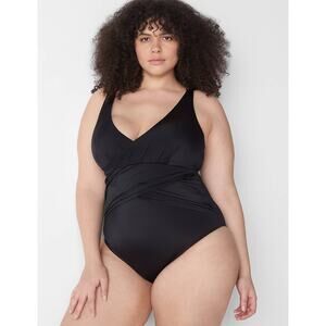 NWT Lane Bryant Cacique Black No-Wire Pleated Swim One-Piece Size 30
